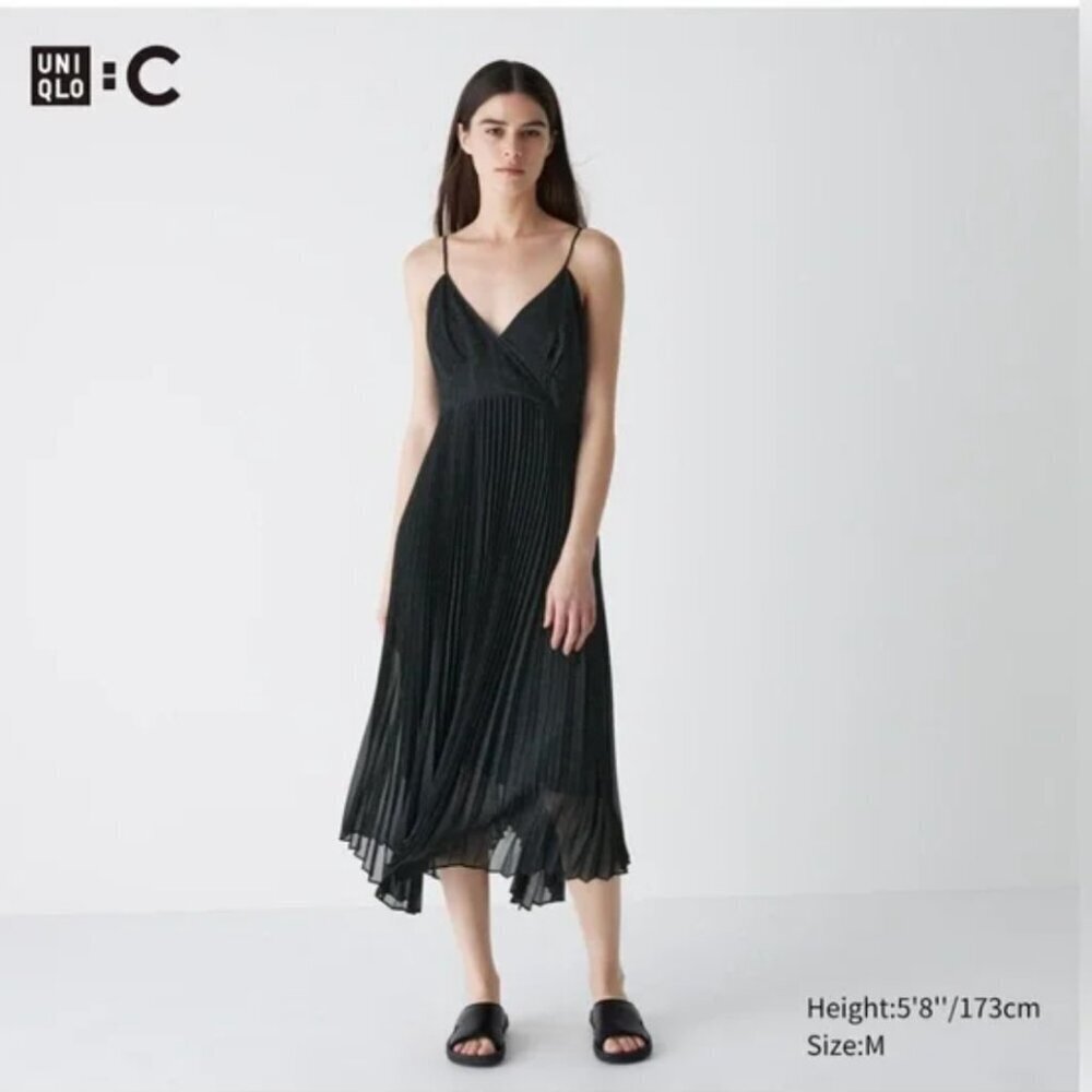 UNIQLO Pleated Camisole Printed Dress BLACK Sizes M, L NEW WITH TAG!
